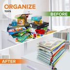 Before-and-after comparison of board games stored in mesh zipper pouches