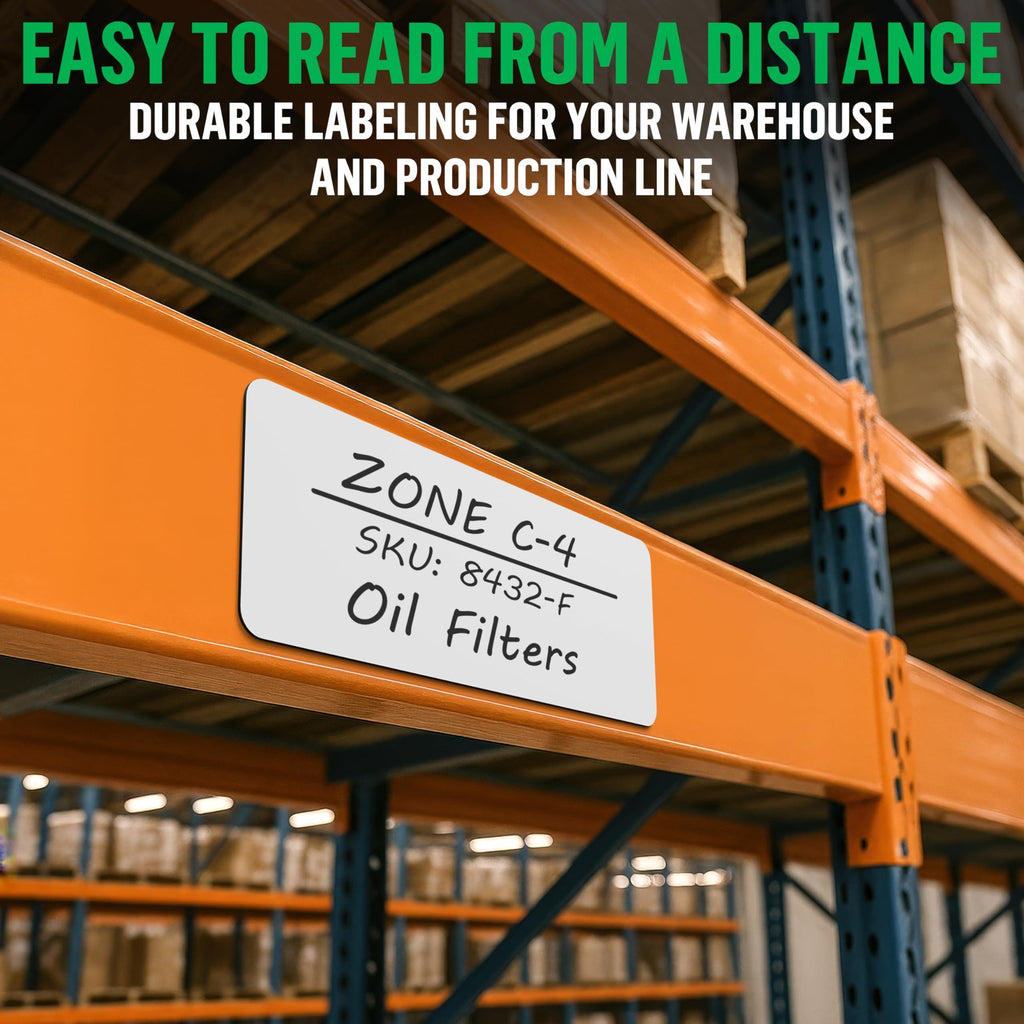 Extra-large magnetic label identifying a warehouse shelf