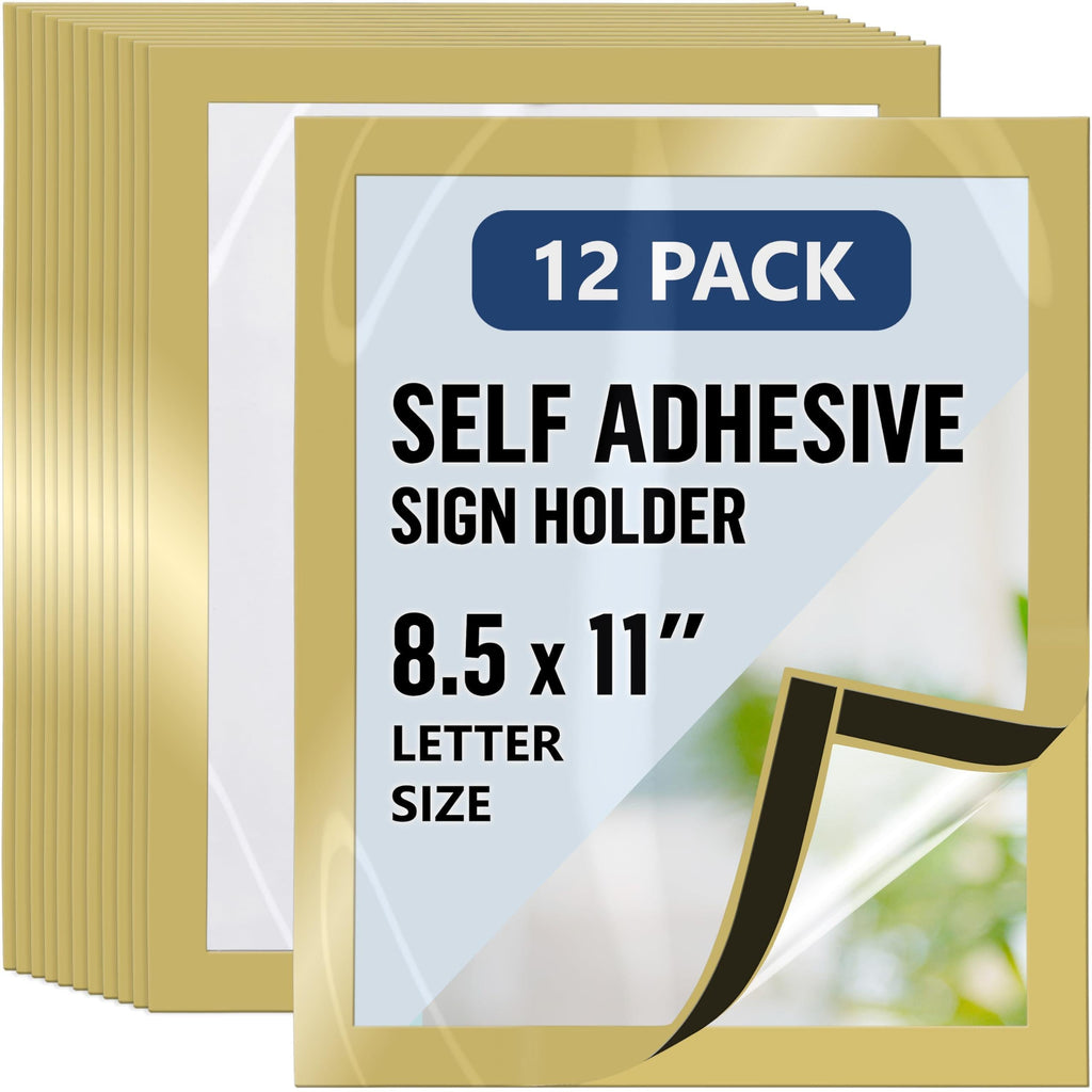 12-pack of gold self-adhesive sign holders for 8.5 x 11-inch letter-size pages