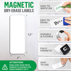 Extra-large magnetic label dimensions and dry-erase surface features