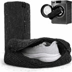 Two black padded zippered shoe laundry bags, with a sneaker inside one bag
