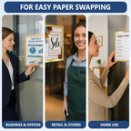 Sign holders showing a sales report, a store sign and a weekly to-do list