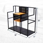 Double golf bag organizer dimensions: 38 in wide, 35 in tall, 17 in deep