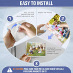 Removing protective film, inserting a photograph and attaching a white magnetic sleeve
