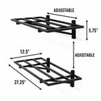 1 x 2 ft shelf dimensions: 27.25 in wide, 12.5 in deep, 5.75 in tall, adjustable spacing
