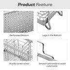 Utensil organizer details showing a perforated base, raised feet, and wire frame