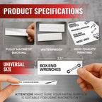 Hands showing the fully magnetic 3.5 x 1 inch toolbox labels and their printed surface