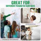 Small white magnetic labels used on whiteboards and refrigerators