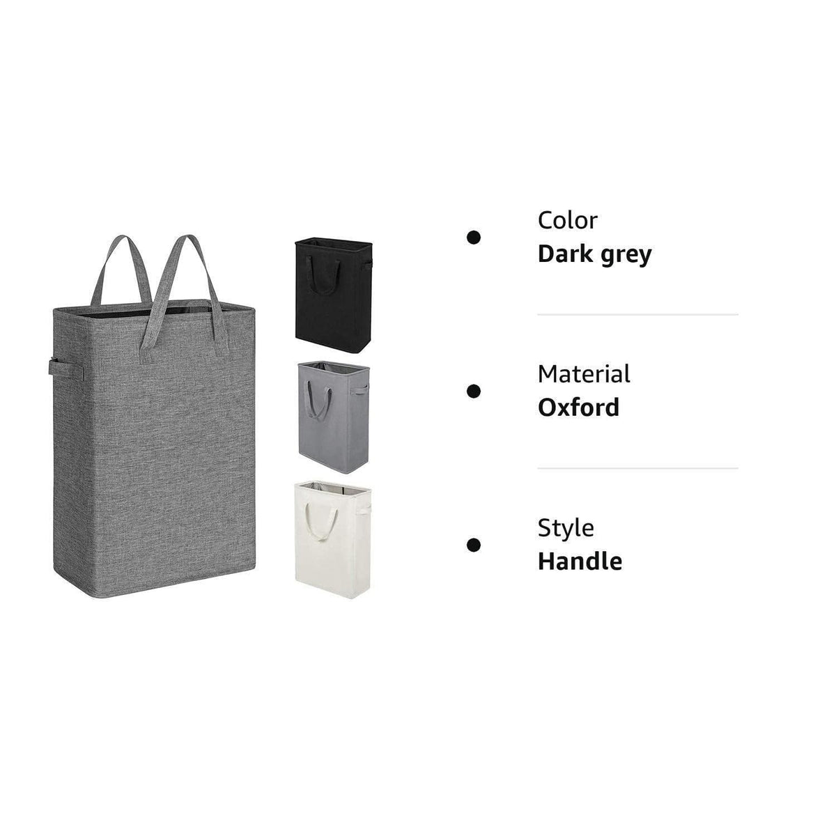 Dark gray Oxford fabric hamper shown with other color options