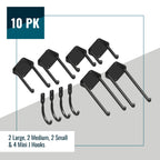 10-pack Simple Hooks kit: 2 large, 2 medium, 2 small and 4 mini J hooks