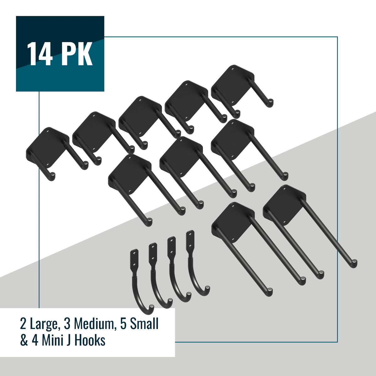 14-pack Simple Hooks kit: 2 large, 3 medium, 5 small and 4 mini J hooks