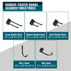 Rubber-coated hook sizes: large, medium and small double hooks, mini J hook and bike hook