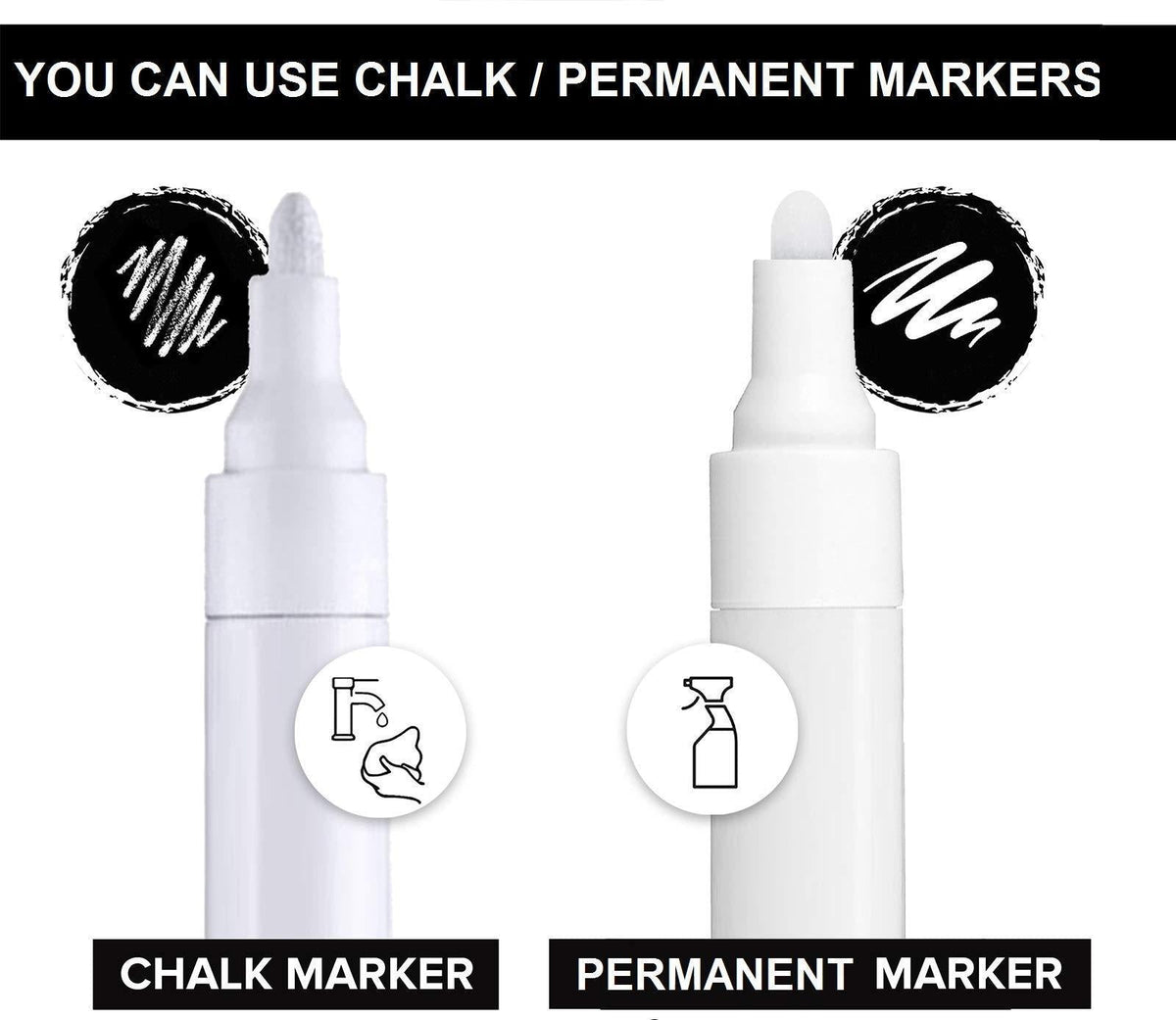 Chalk marker and permanent marker writing options for reusable black basket labels