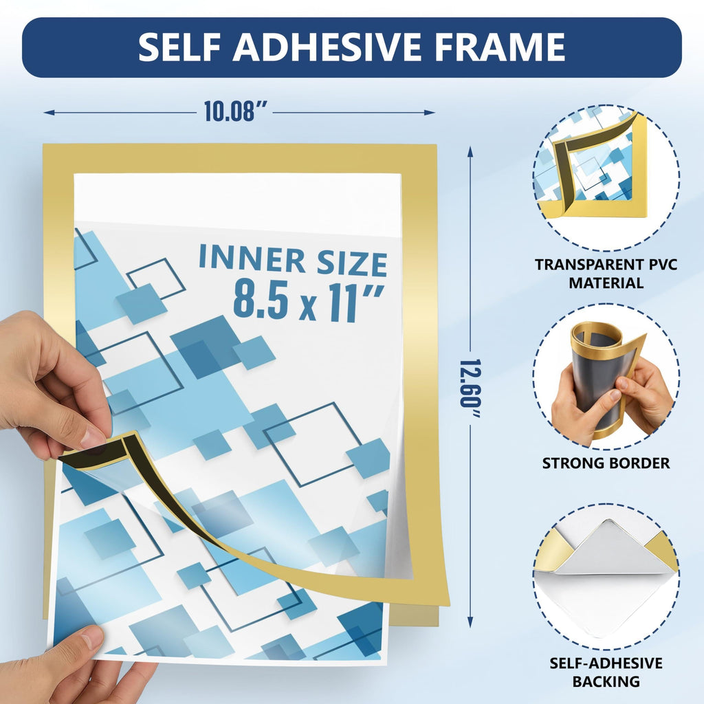Gold sign holder size: 8.5 x 11-inch insert, 10.08 x 12.60-inch outer frame
