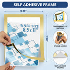 Gold sign holder size: 8.5 x 11-inch insert, 10.08 x 12.60-inch outer frame