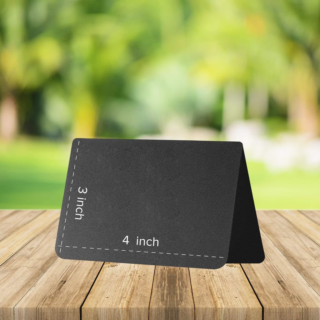 Black chalkboard tent sign showing a 4-inch width and 3-inch height