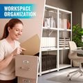Custom magnetic labels organizing a file cabinet and home-office shelving