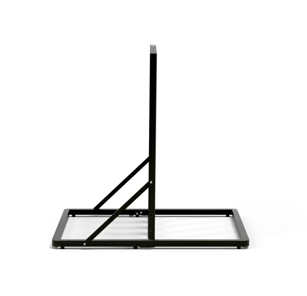 Side view of the folding bike stand showing its support brace