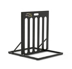 Black folding bike stand with five wheel slots, front angle