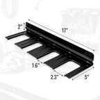 Power tool rack dimensions: 17 in long, 5 in deep, 2.3 in slots, 2 in tall