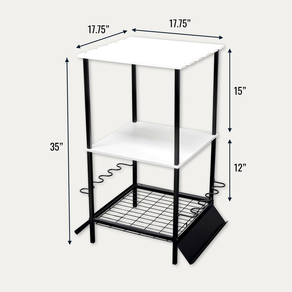 Tarpon rod stand dimensions: 35 in tall, 17.75 in square
