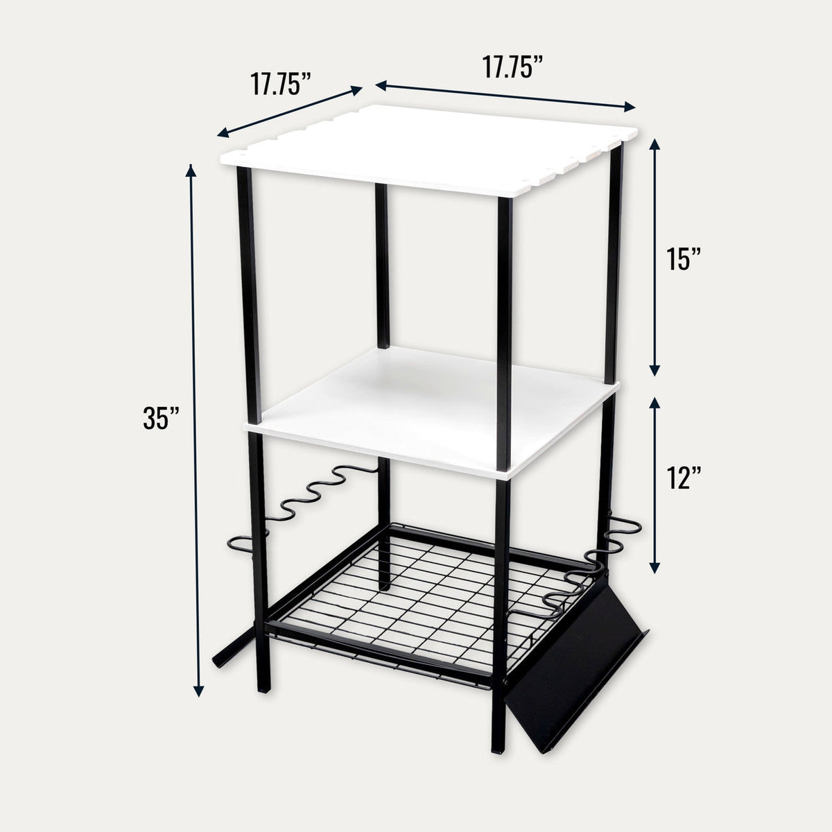 Tarpon rod stand dimensions: 35 in tall, 17.75 in square