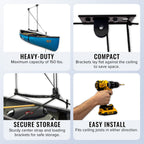 Garage hoist features: heavy-duty 150 lb capacity, compact brackets, secure storage, easy install