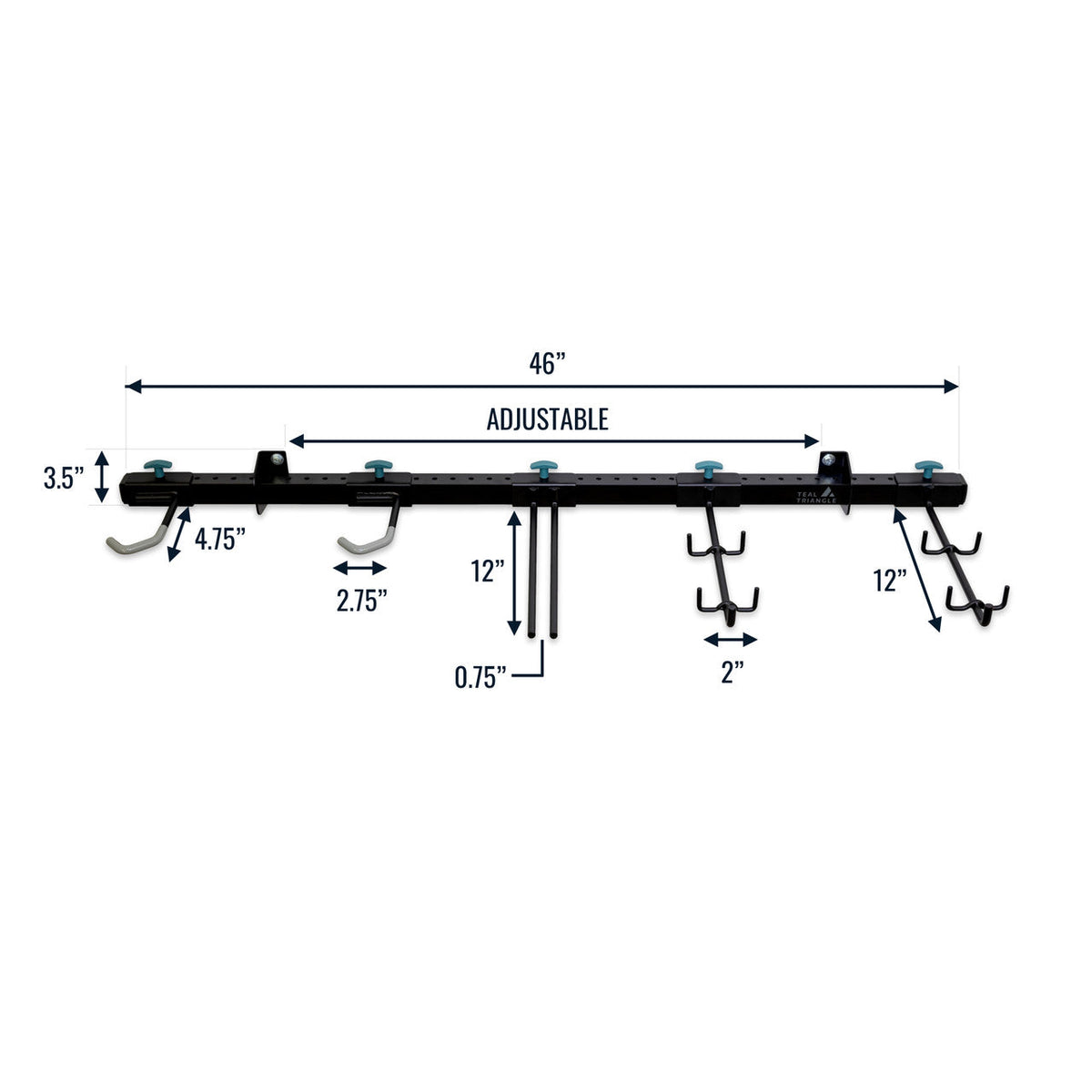 G-Adventure rail dimension drawing with adjustable hook positions