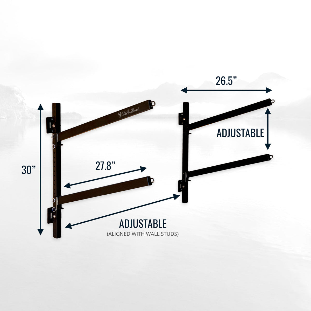 Shenandoah 2-level rack dimensions: 30 in tall, 26.5 in arms, adjustable spacing