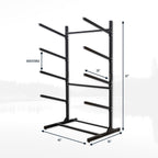Freestanding 4-level kayak rack dimension drawing with adjustable arms