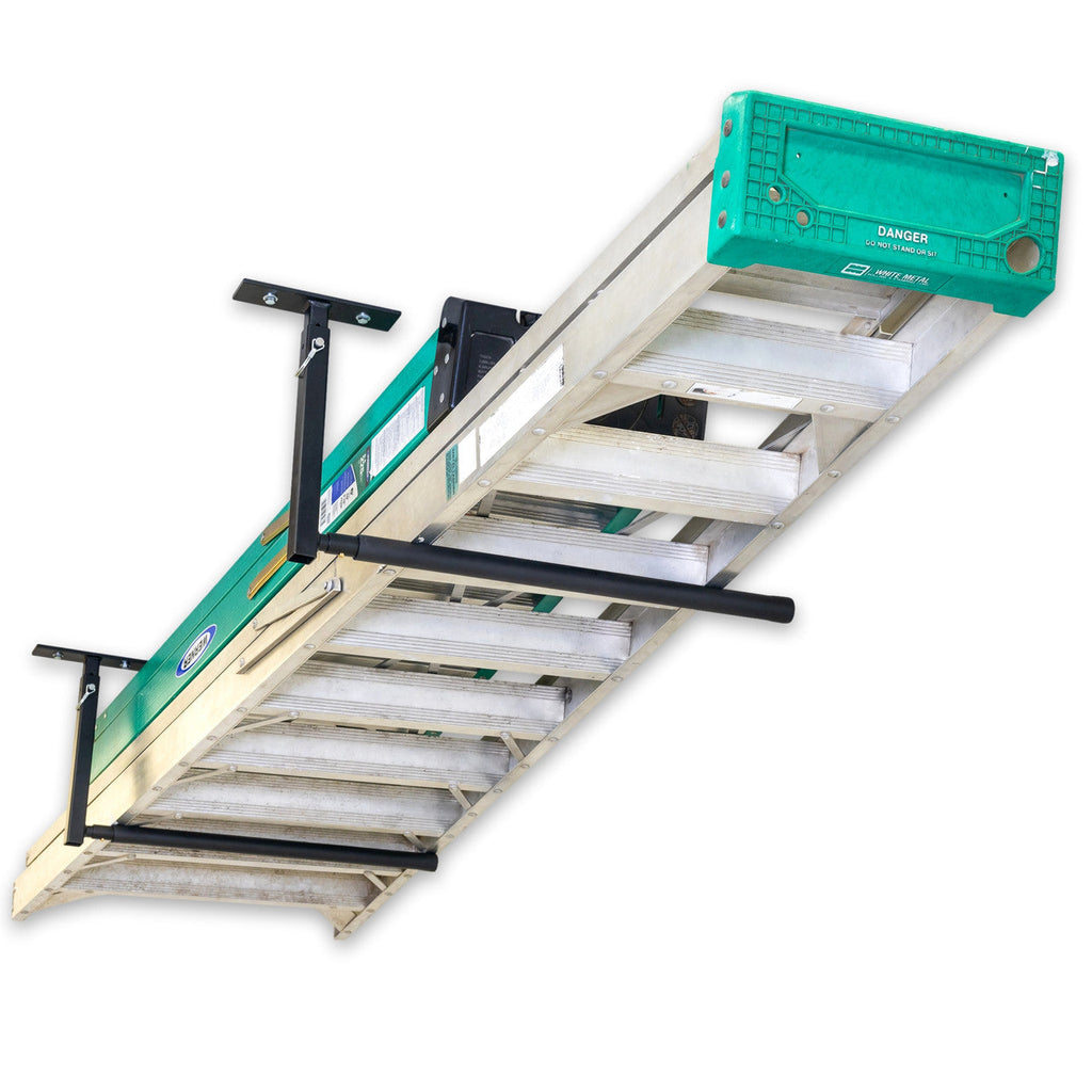 Ladder and a bin stored on the single Hi-Port 2 ceiling rack