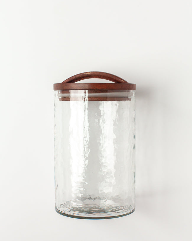 Hammered Glass Storage Canister with Wood Lid