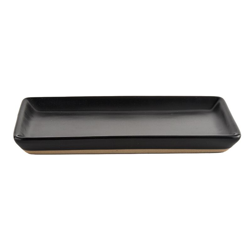 Matte black stoneware tray, side view