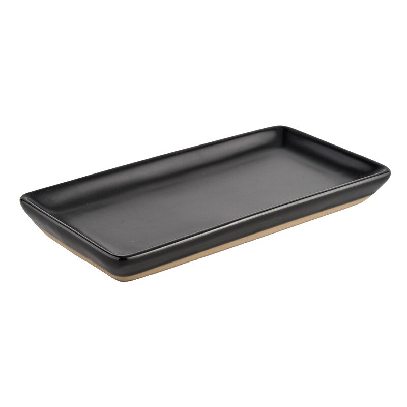 Rectangular matte black stoneware tray, 8 x 4 inches