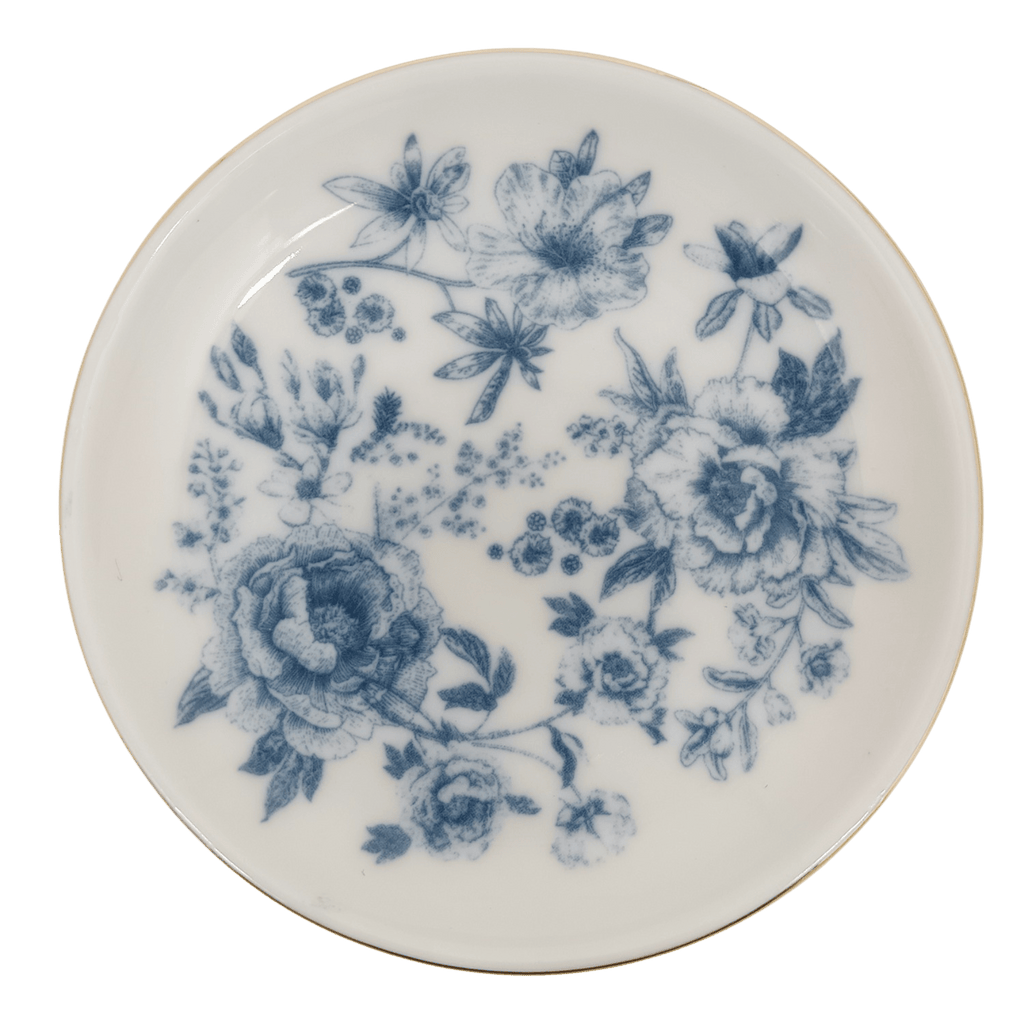 Round ceramic jewelry dish with blue Delft floral pattern