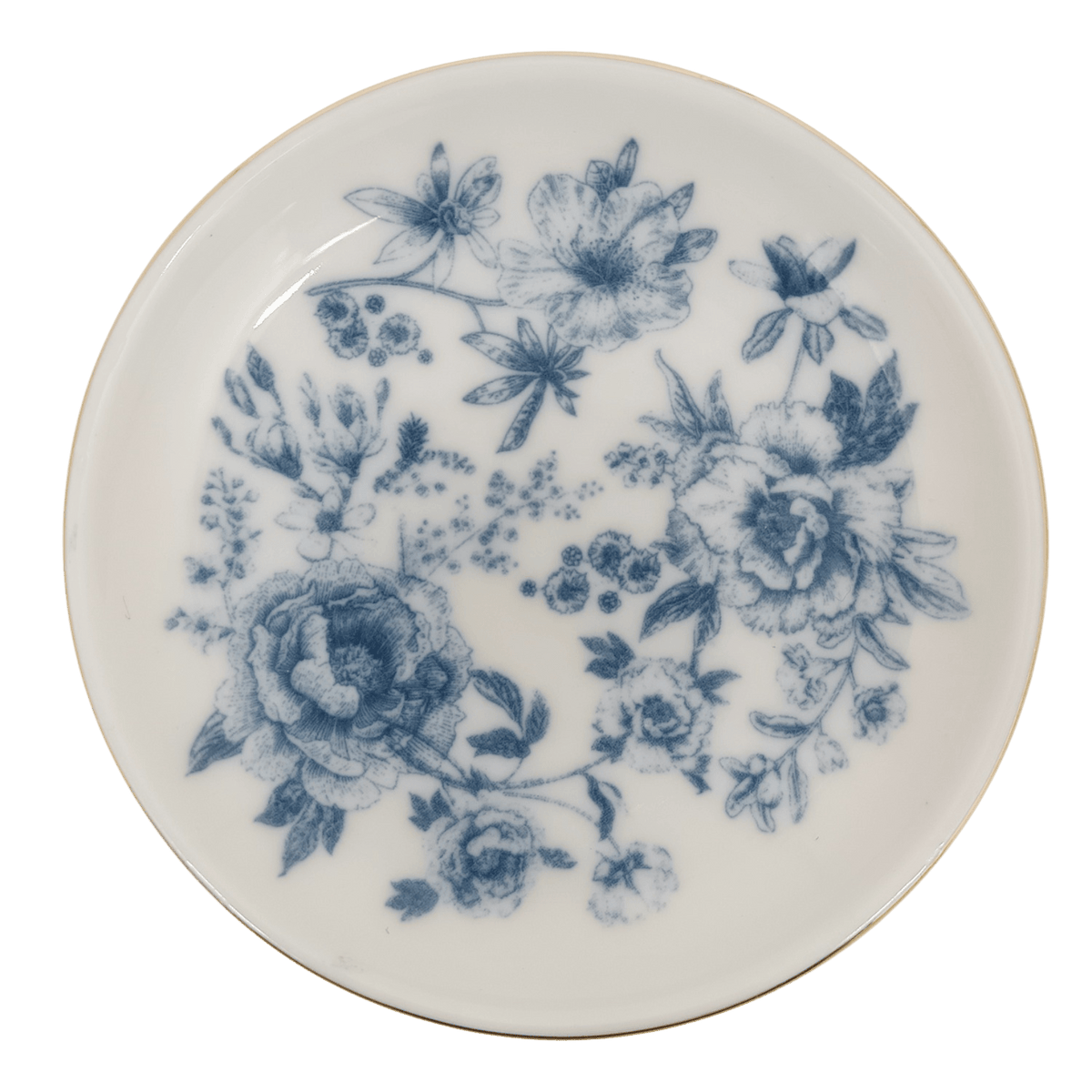 Round ceramic jewelry dish with blue Delft floral pattern
