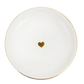 Round cream ceramic jewelry dish with small gold heart