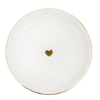 Round cream ceramic jewelry dish with small gold heart