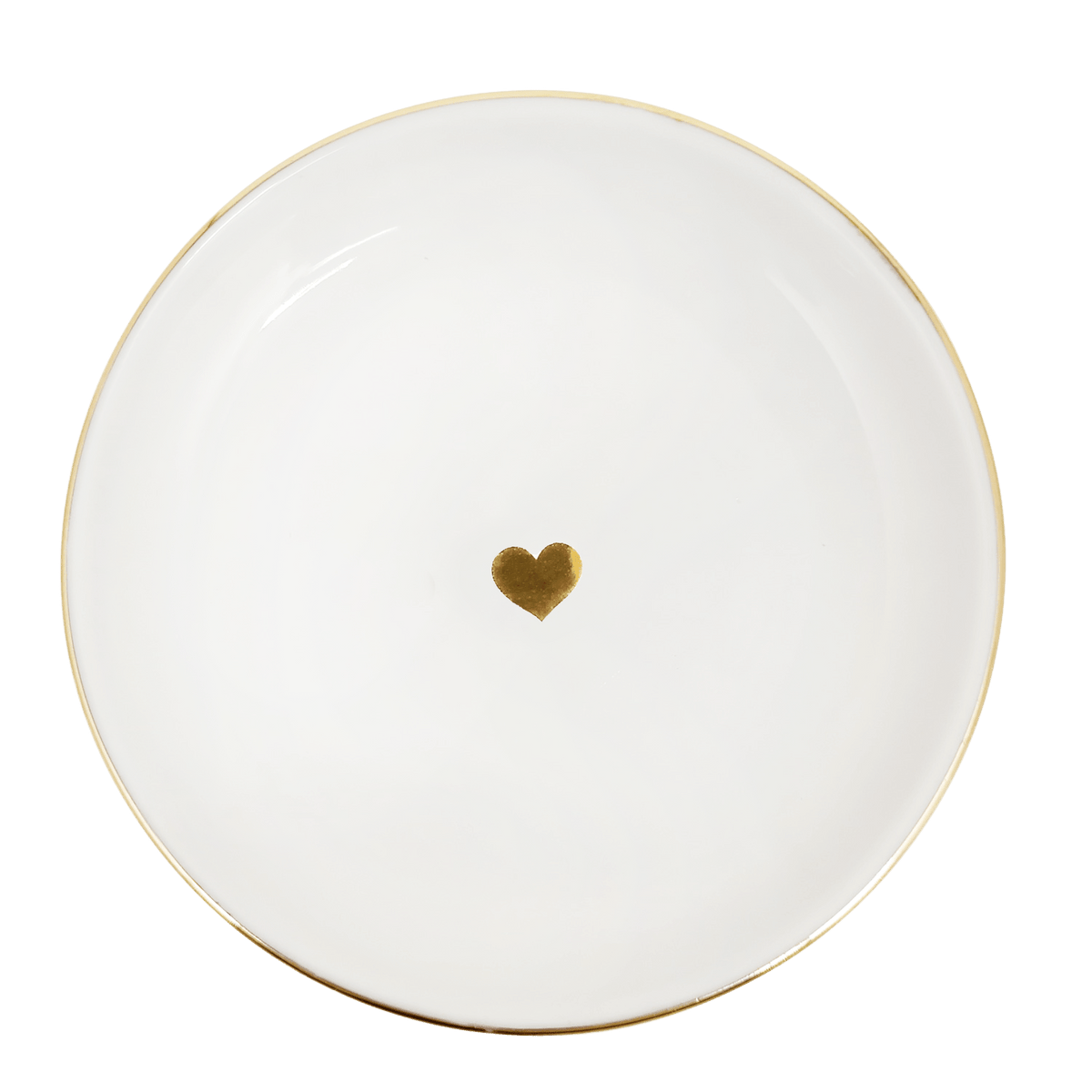 Round cream ceramic jewelry dish with small gold heart