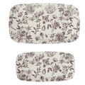 Two stacking rectangular melamine trays with brown Delft floral pattern