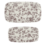 Two stacking rectangular melamine trays with brown Delft floral pattern