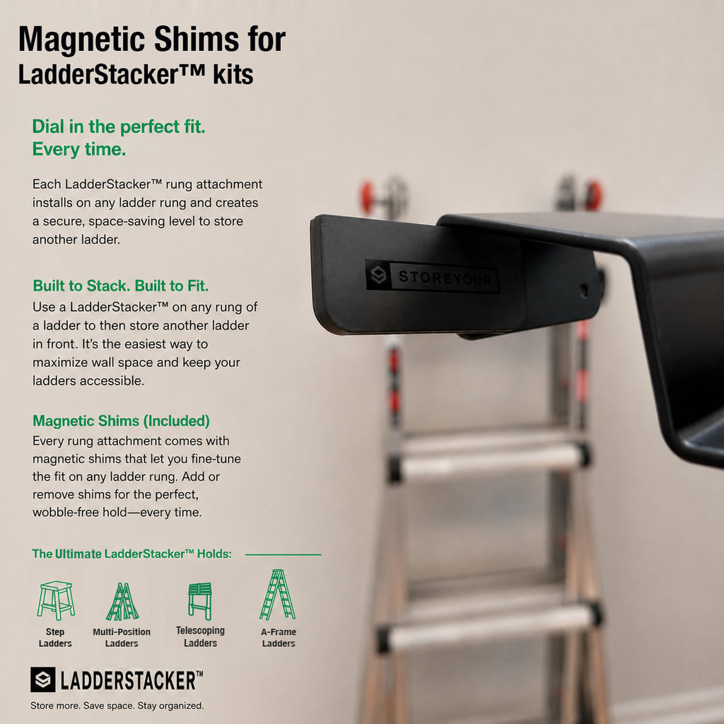 Magnetic shims for the LadderStacker ladder wall mount