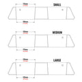 Supplier Vail ski rack sizing chart showing Small, Medium and Large slot dimensions