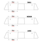 Supplier Vail ski rack sizing chart showing Small, Medium and Large slot dimensions