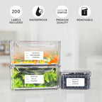 Labeled containers of vegetables and berries; 200 waterproof, removable labels