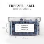 Freezer label size: 2.75 x 1.25 in with date, item and use-by lines