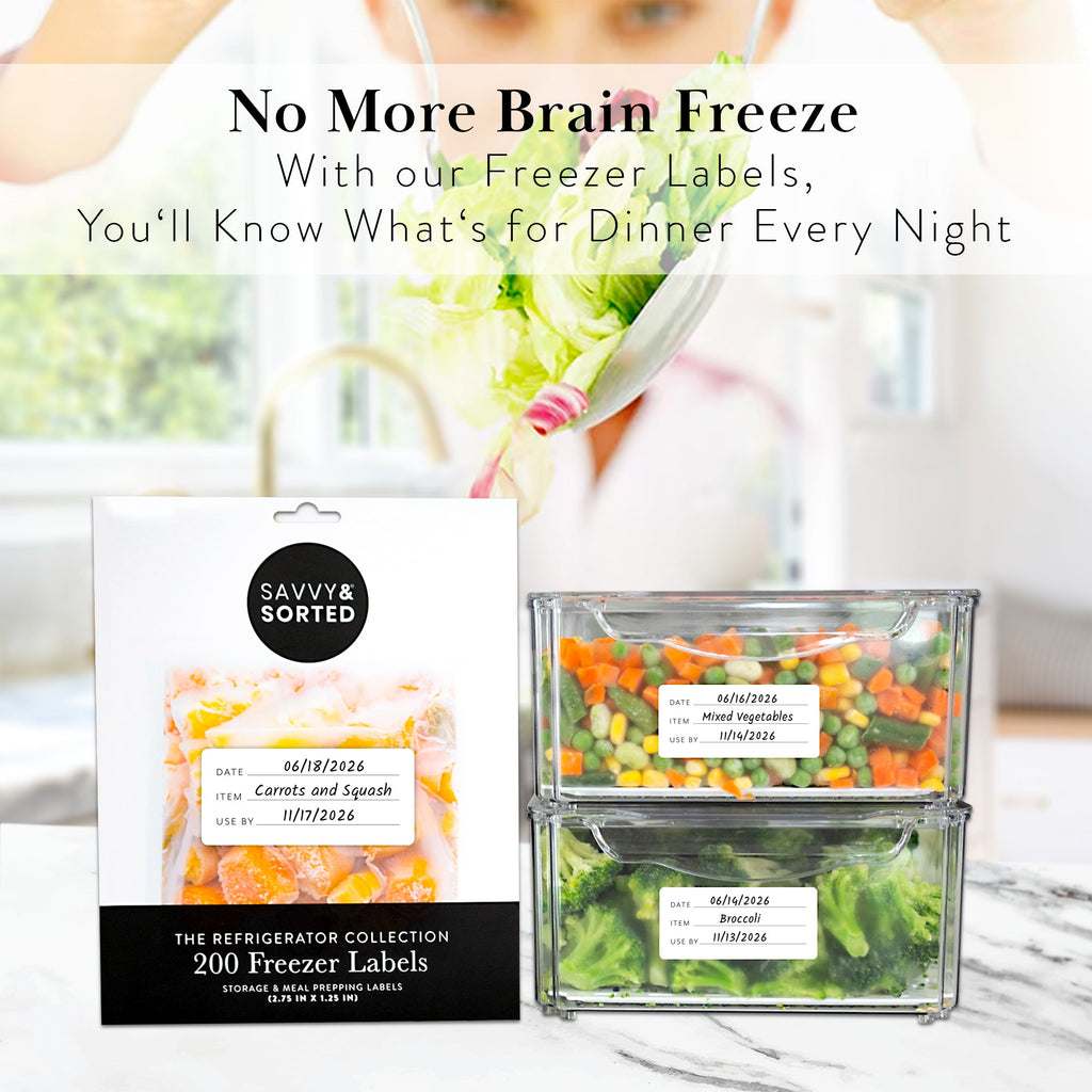 Labeled freezer containers next to the label pack