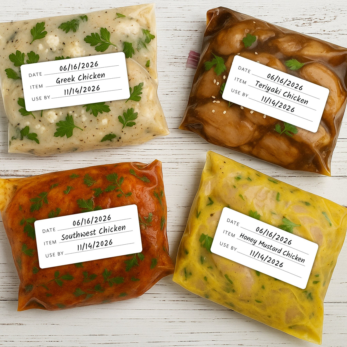 Write-on labels on freezer bags of chicken