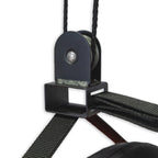 Close-up of the hoist pulley and lifting strap bracket