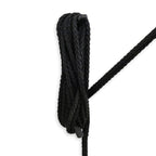 Coiled hoist rope tied off on a cleat